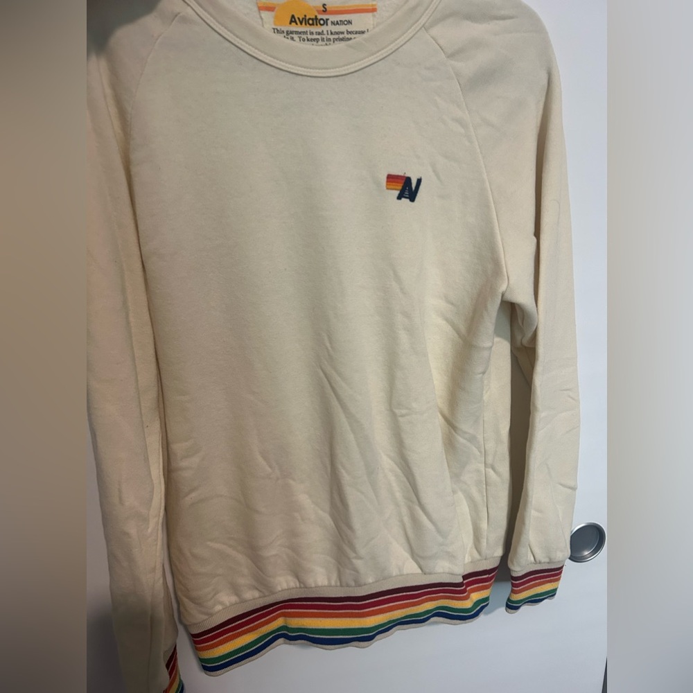 Aviator Nation Pullover Rainbow Cuff and Hem Small EUC